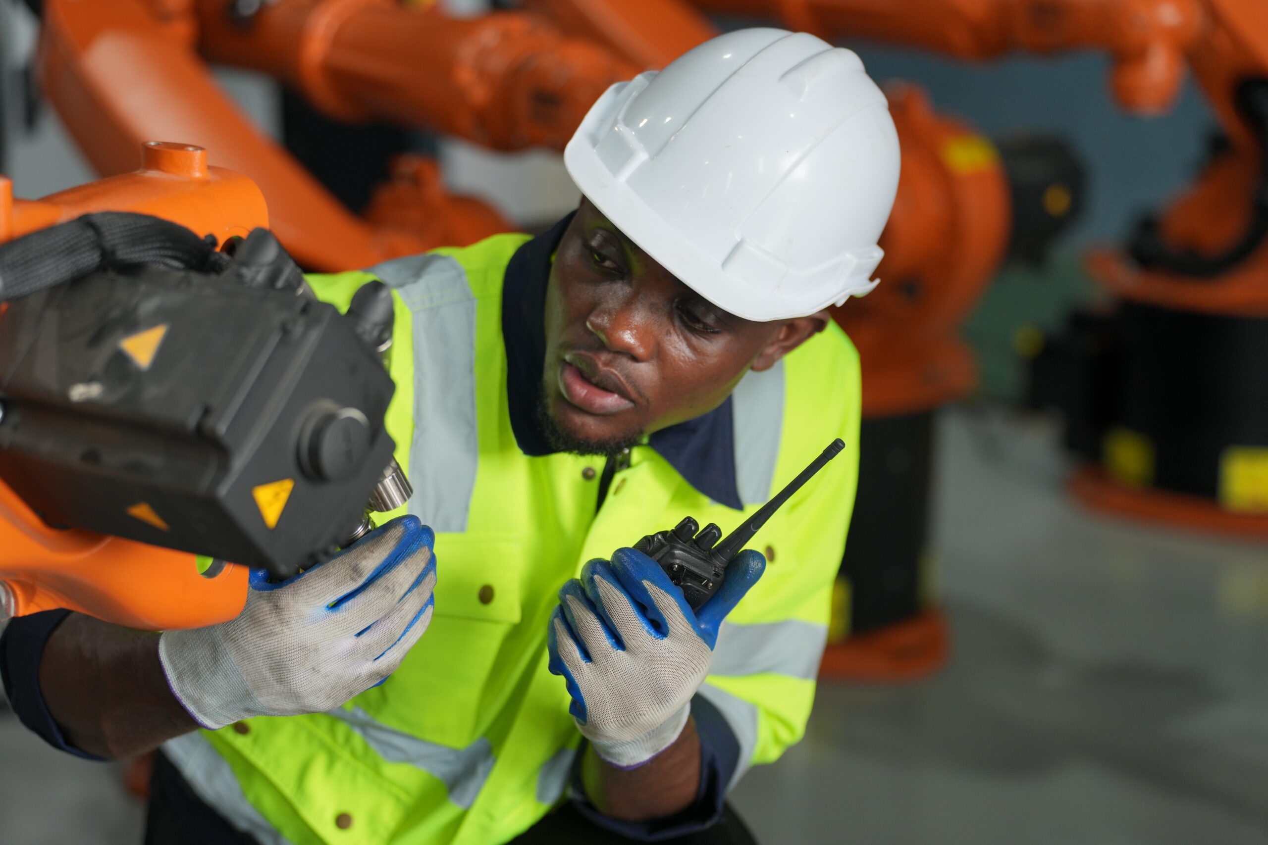 Robotic Arm production lines modern industrial technology. AI Automated production