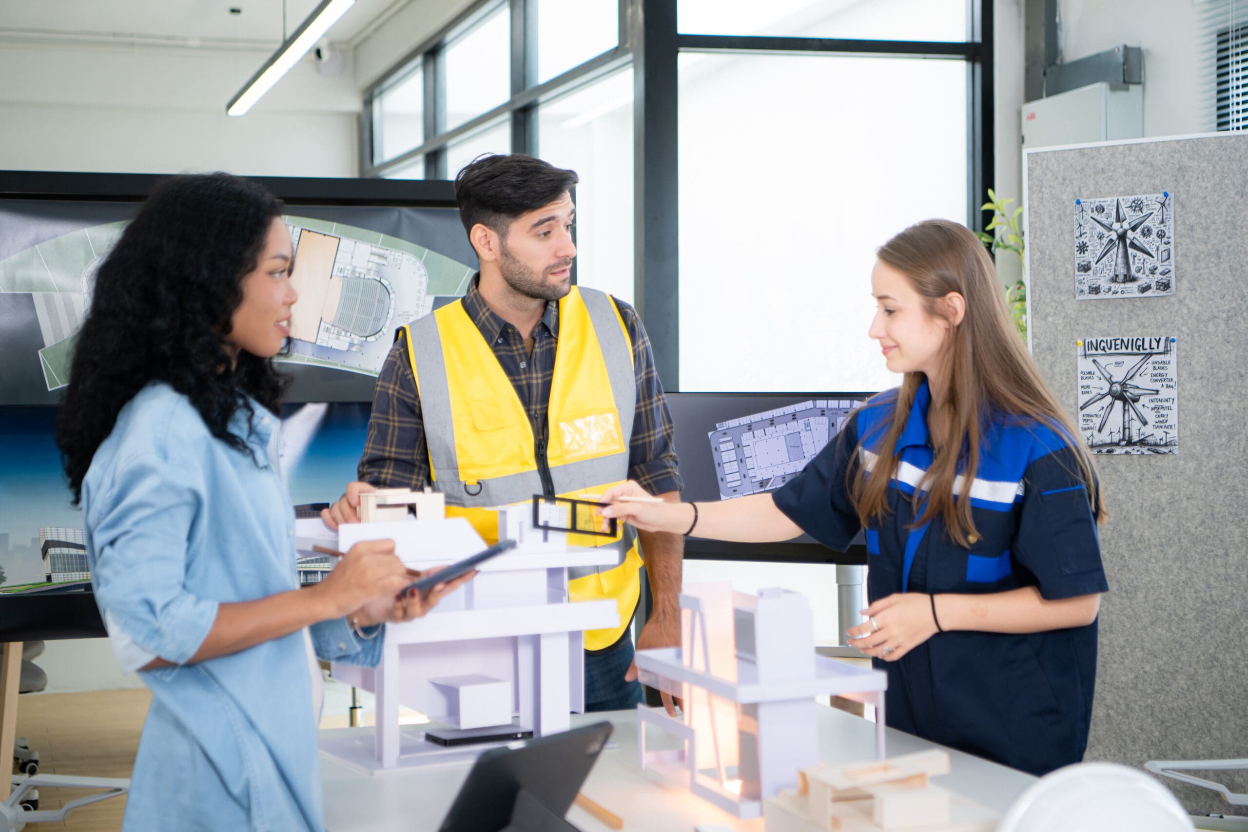 Engineers, architects, and designers collaborate to design a building that employs natural energy.